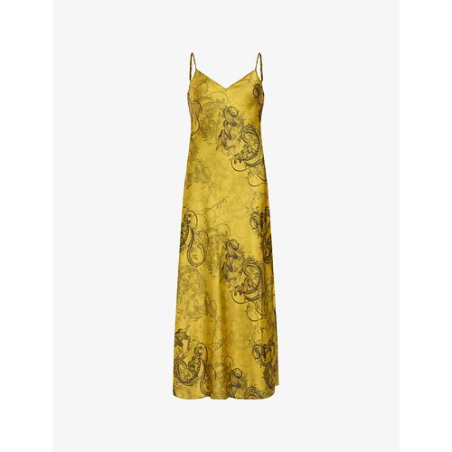 Womens Hele Gold Ye Tiana V-neck Sleeveless Stretch Recycled-polyester Midi Dress 12