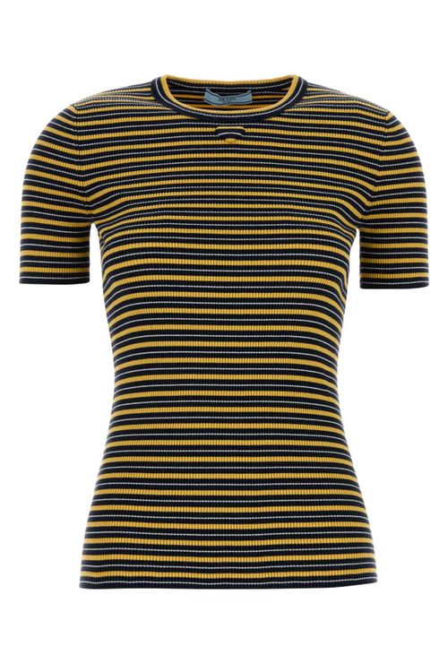 Striped Stretch Cotton T-Shirt — Navy