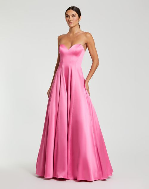 Strapless Satin Ball Maxi Gown with Bow Details Pink