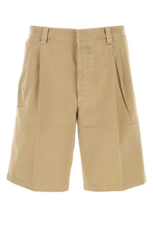 Gabardine Cotton Bermuda Shorts — Beige