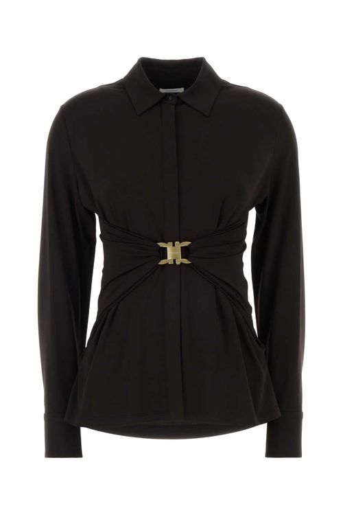 Stretch Viscose with Belted Waist Shirt — Black