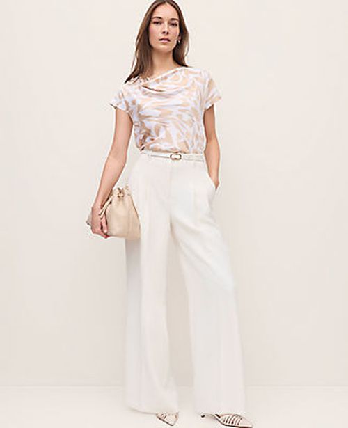 Ann Taylor The Petite Pleated Wide-Leg Pant in Textured Crepe