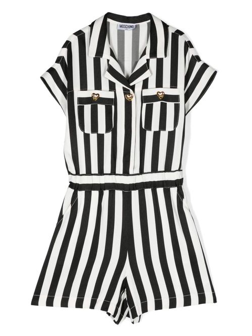 Striped notched-collar playsuit - White