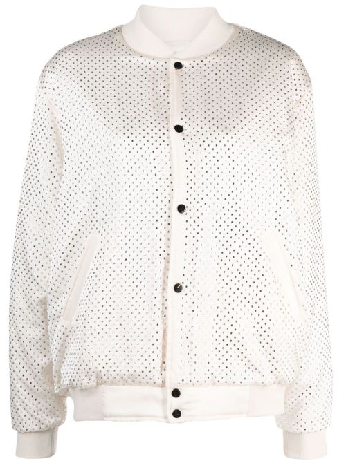 Crystal-embellished button-up bomber jacket - Neutrals