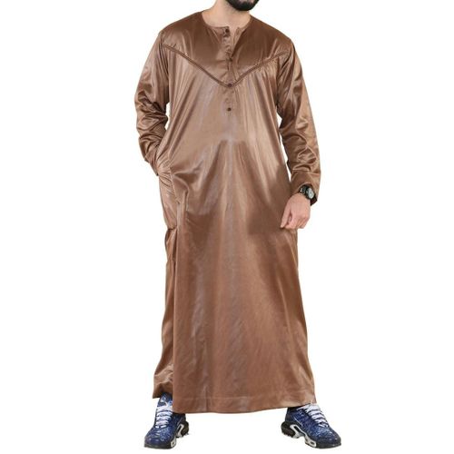 Thobez Mens Thobe Jubba Islamic Clothing Muslim Kaftan Emirati Omani Robe Satin Shiny - - Bronze