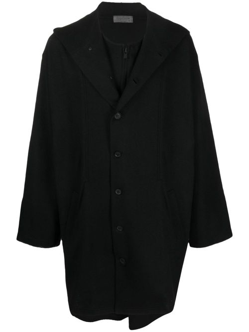 Single-breasted hooded coat - Black