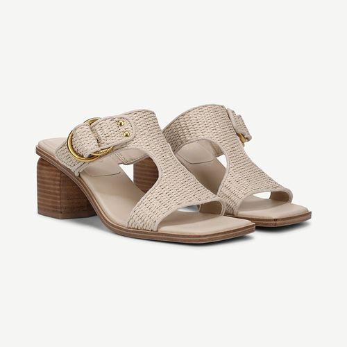 Shoes Roux Block Heel Slide Sandal Linen White Woven Raffia