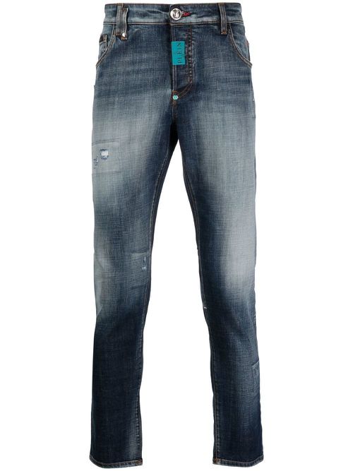 Stonewashed skinny-cut jeans - Blue