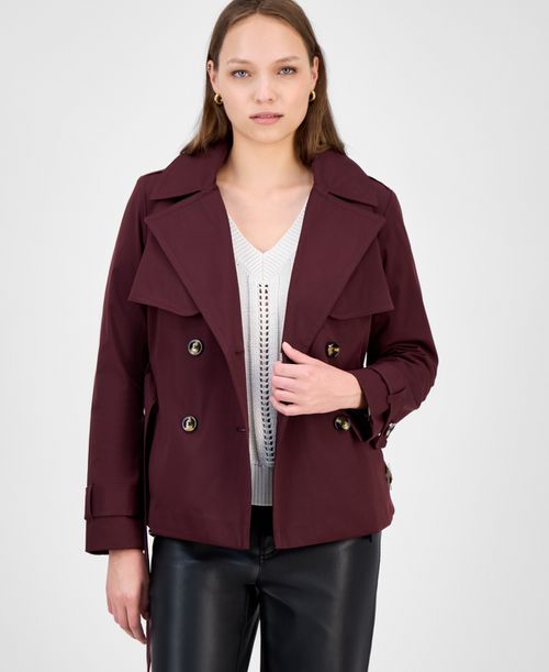 Women's Double-Breasted Belted Trench Coat, Exclusively at Macy's - Black Cherry