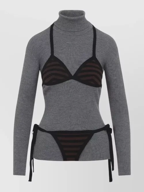 Moschino - turtleneck knitwear long sleeves ribbed stripes tie