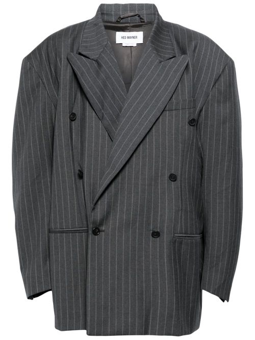 Striped double-breasted blazer - Grey