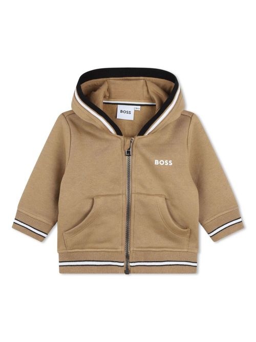Logo-embroidered zipped hoodie - Neutrals