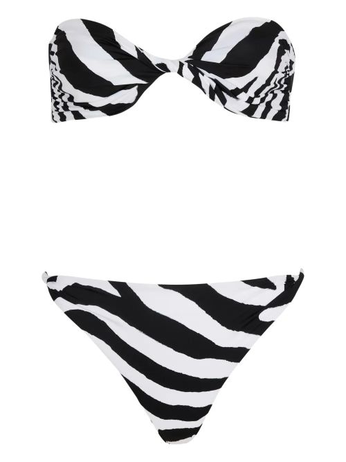 Zebra-Pattern Strapless Bikini — Black