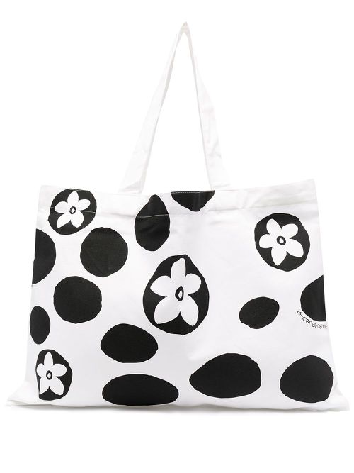 Floral polka-dot print tote bag - White