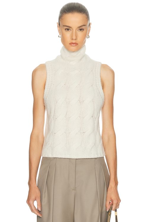 SABLYN Salvia Sleeveless Cable Turtleneck Sweater in White