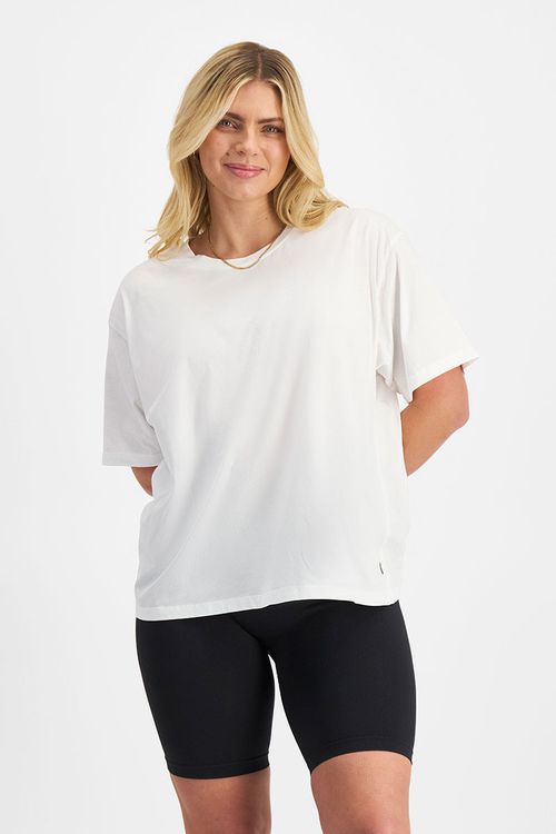 Women's Cotton Relaxed Midweight Crew Tee in Nu White 