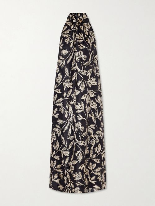 Printed Silk-twill Midi Dress - Black