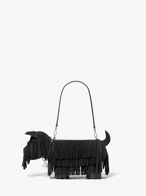 Scottie Dog Small Suede Shoulder Bag in Black - One Size