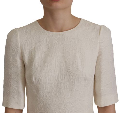 Jacquard Floral Brocade Dress — White