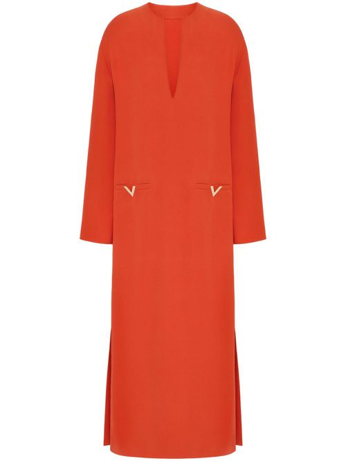 V Gold crepe midi dress - Orange