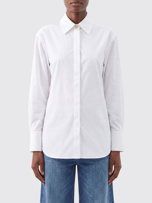 Cotton Poplin Shirt with Concealed Buttoning