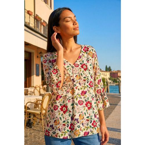 Roman Womens Floral Print Flare Sleeve Top - Red