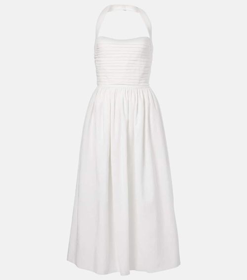 Leia ruched embroidered cotton midi dress