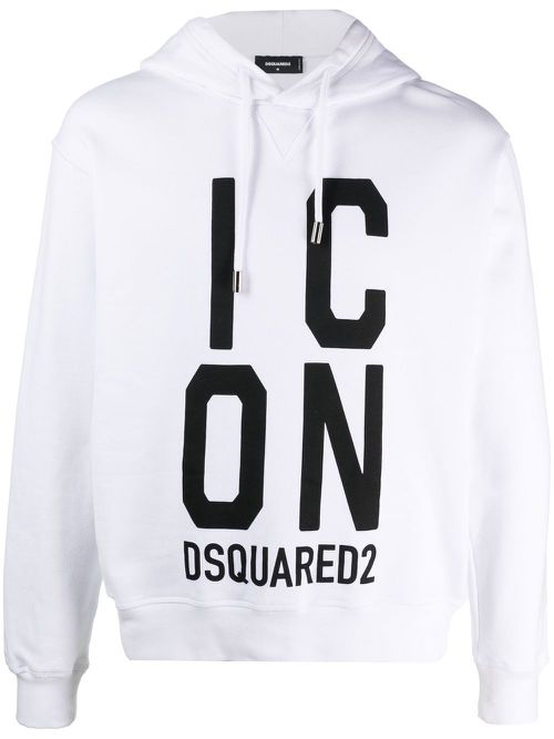 Icon-print cotton hoodie - White