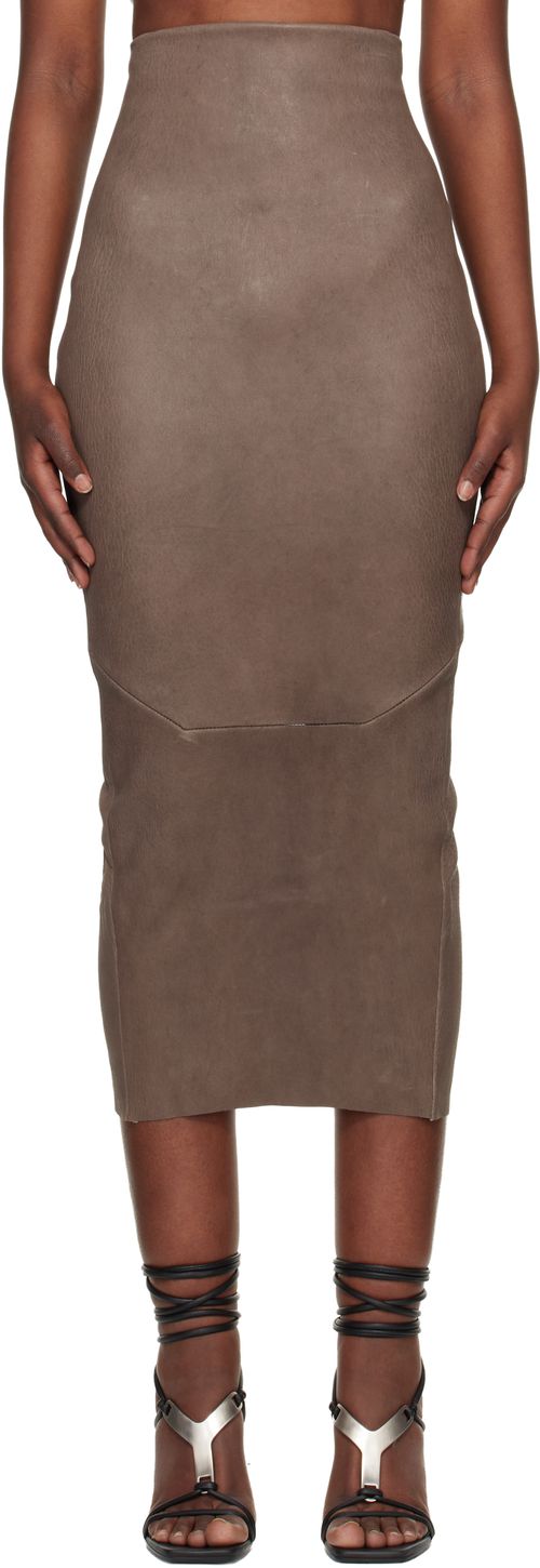 Gray Temple Dirt Pilla Leather Midi Skirt