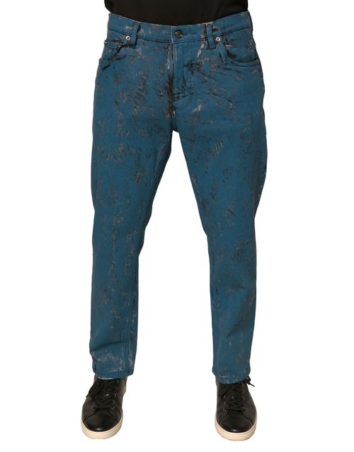 Logo-Plaque Cotton Stretch Jeans — Blue