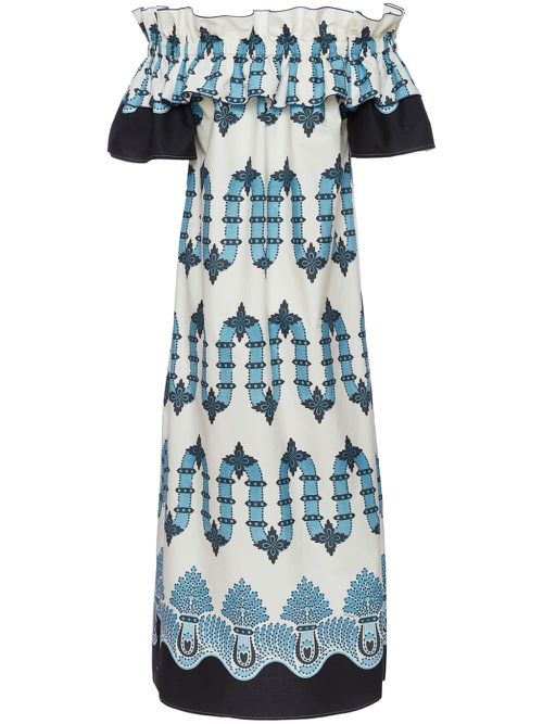 Breakfast off-shoulder dress - Blue