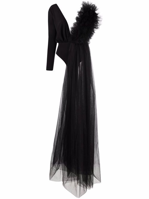 X Lia Aram ruffle-detail bodysuit - Black