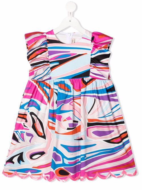 Abstract-print ruffle dress - Pink