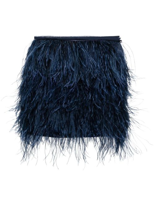 Fully-feather appliqué mini skirt - Blue