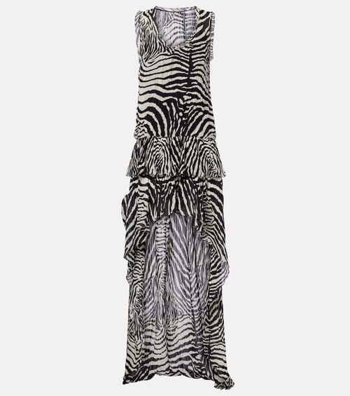 Zebra-print asymmetric chiffon minidress