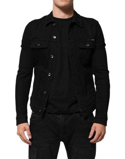 Cotton Denim Stretch Jacket — Black
