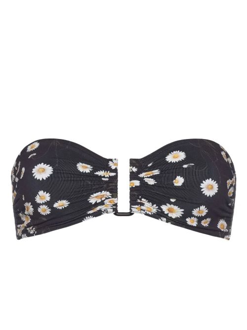 Floral-Print Bandeau Bikini Top — Black