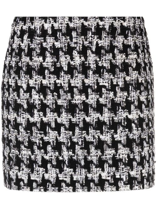 Houndstooth-pattern knitted miniskirt - Black