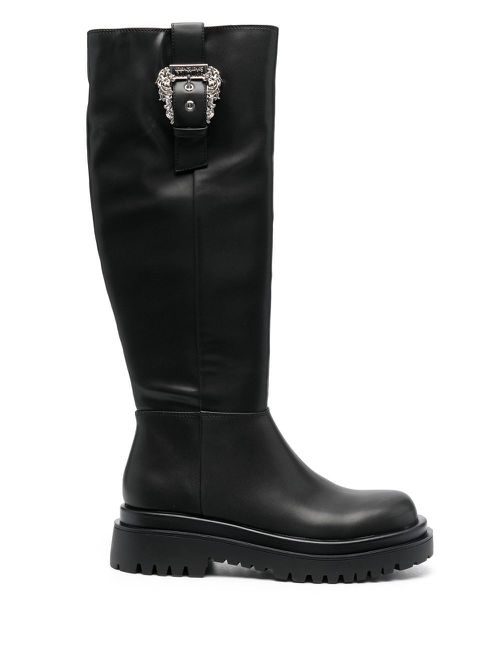 Baroque-buckle knee-high boots - Black