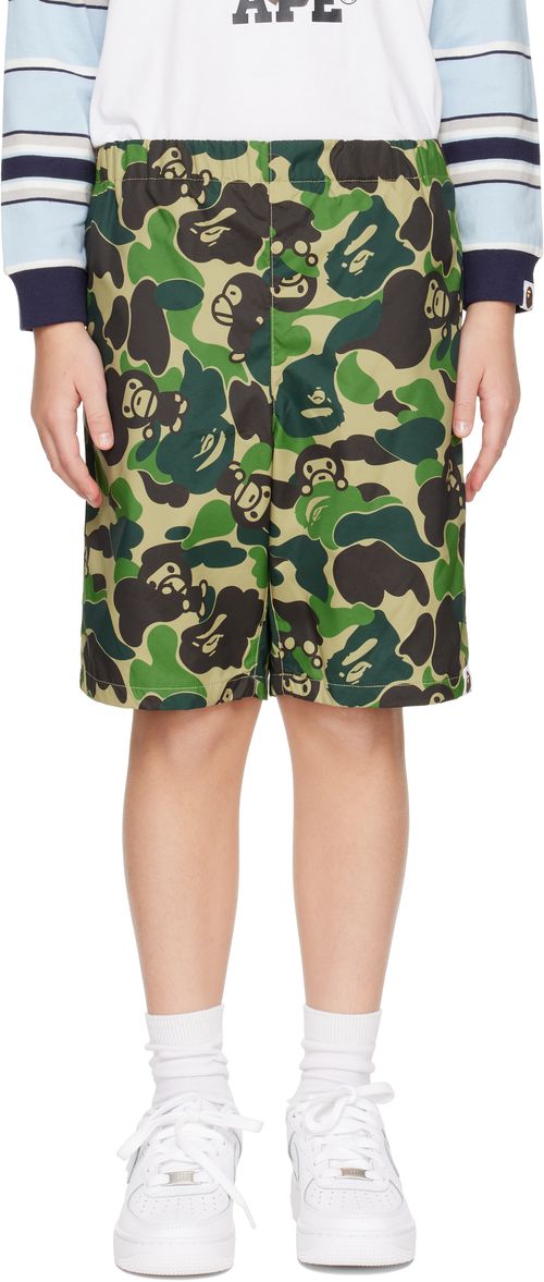 BAPE Kids Green ABC Camo Milo Beach Shorts