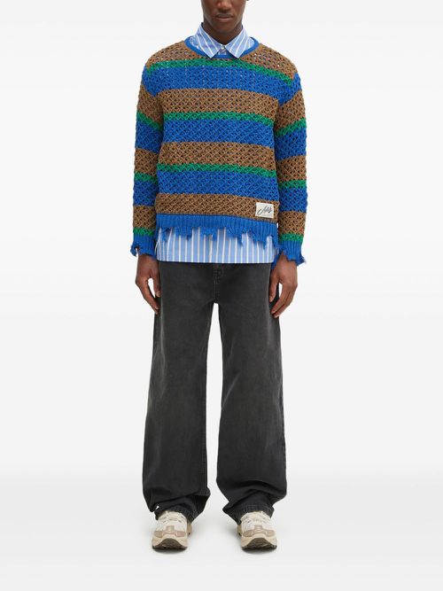 Striped frayed-hem jumper - Blue
