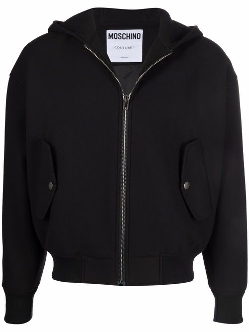 Logo-appliqué zipped hoodie - Black