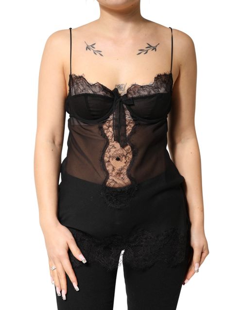 Silk and Lace Lingerie Bodysuit — Black