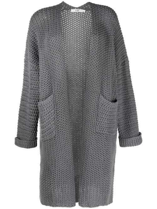 Shawl-collar knitted cardi-coat - Grey