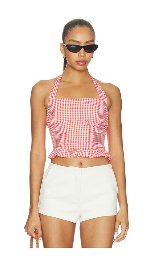 Elodie the Label Coraline Top in Coral Red Gingham. XS also in S, M