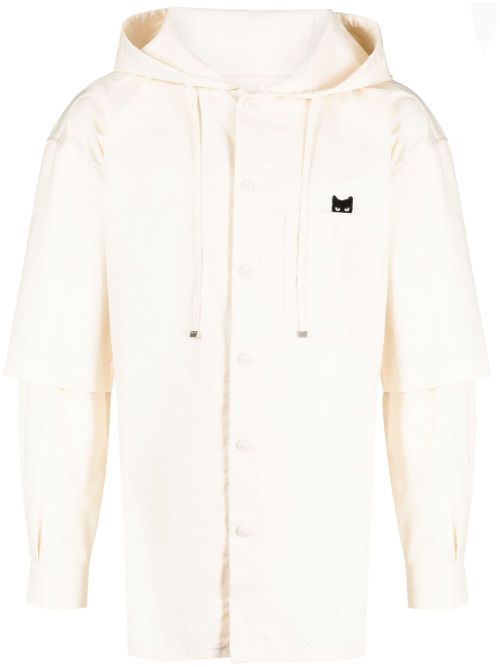 Logo-patch hooded shirt - Neutrals