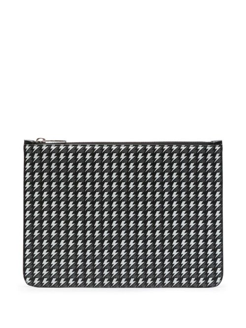 Thunderbolt-pattern leather clutch bag - Black