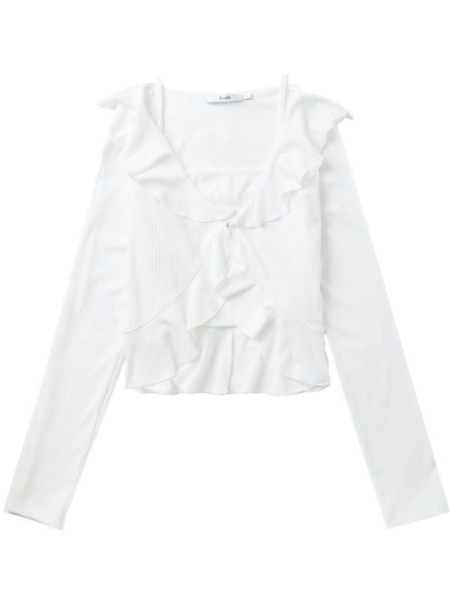 Ruffled top and cardigan set - White