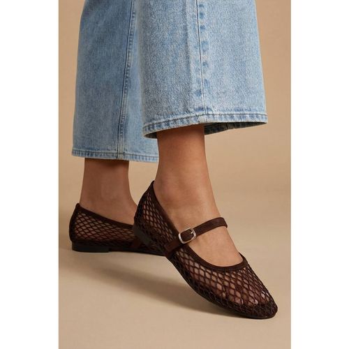 Oasis Tilly Mesh Mary-Jane Faux Leather Ballet Pumps In Chocolate