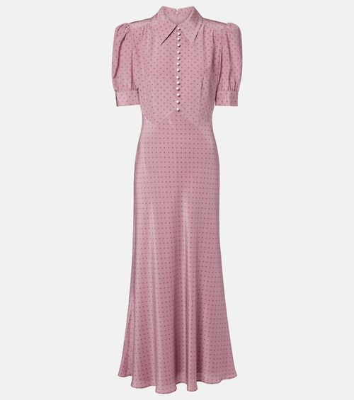 Polka-dot silk midi dress